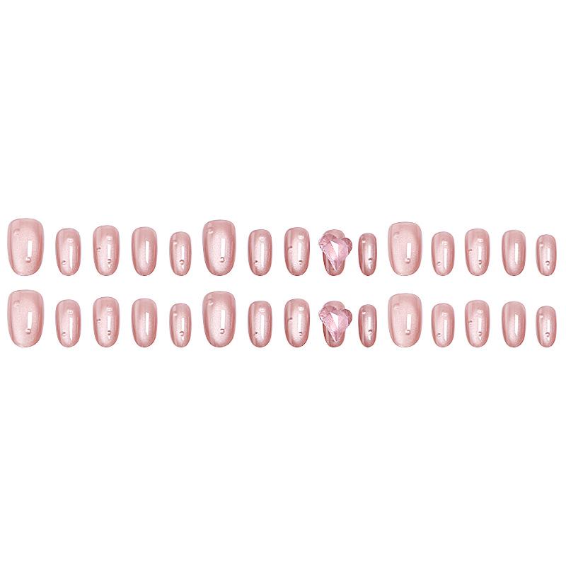 Pink Cat Eye Heart Nail Stickers: Wearable False Nails for a Sweet, Charming Manicure
