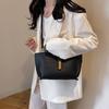 Womens PU Leather Bucket Bag With Detachable Handle Crossbody Strap Minimalist Solid Color Daily Tote Office Commute