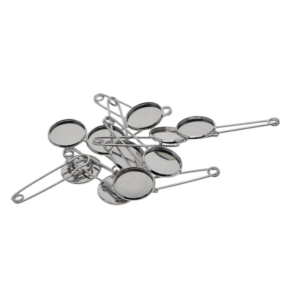 10 Pieces Blank Brooch Settings Lapel Pin Safety Hijab Pins Base 16mm Silver