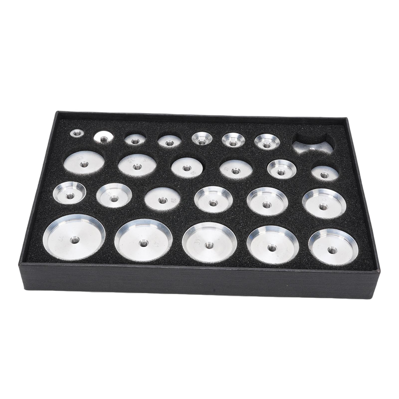 

25 шт. Пресс-форма для запрессовки корпусов часов Алюминиевая плоская круглая форма-бабочка Набор часовых штампов для ремонта и обслуживания