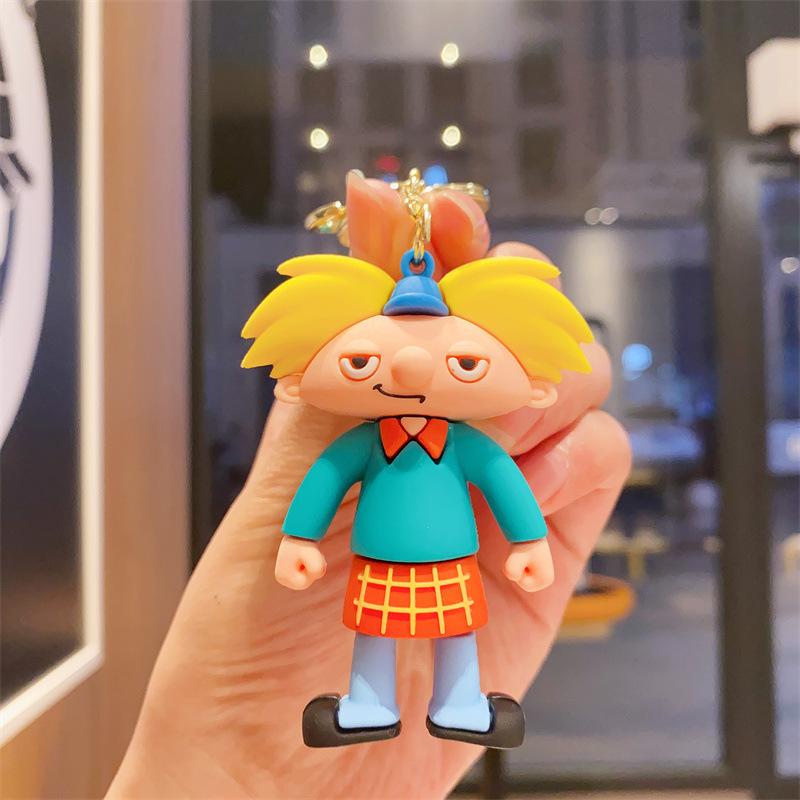 Portachiavi Figura Anime Hey Arnold Cartone Animato Carino Uomo Basso Ciondolo Borsa Portachiavi Ornamenti Chiave Auto Accessori Regalo di Natale per Bambini