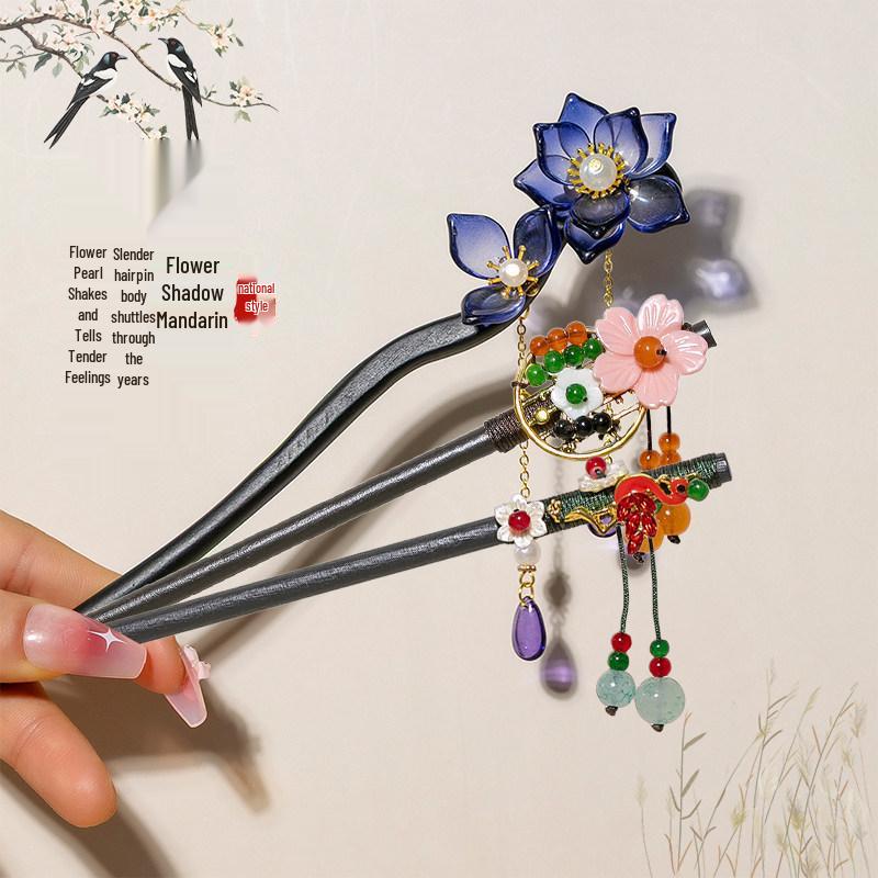 Elegant Wooden Chinese Tassel Hairpin for Hanfu | Women's Ancient Costume Hair Bun Accessory & Styling Ornament Gift.