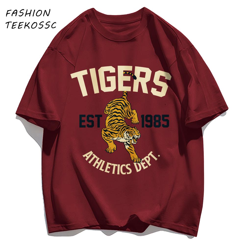 Tigers Est 1985 Sport Pattern T Shirt Men Comfortable Loose TShirt Summer Casual Y2K Short Sleeve Cotton AllMatch Clothes