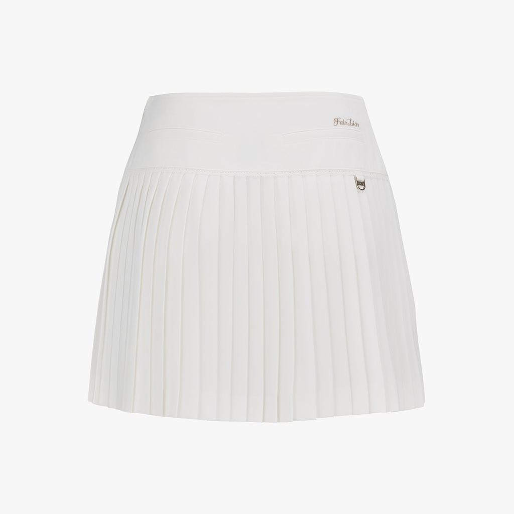 FAIRLIAR GOLF Crochet Flare Pleated Skirt (White)
