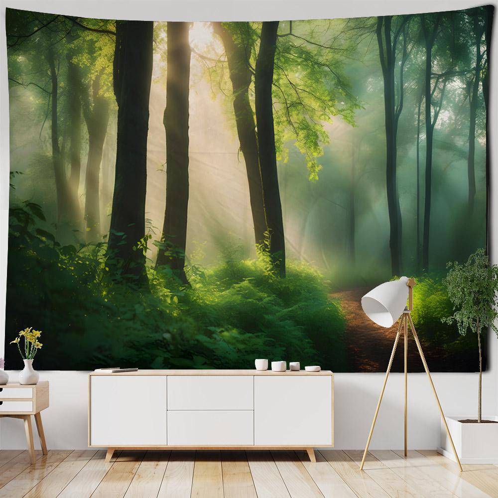 Sunshine Forest Tapestry Natural Landscape Wall Hanging Hippie Home Living Room Bedroom Background Cloth Poster Blanket
