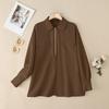 ZANZEA Women Turn Down Collar Loose Casual Long Sleeve Zipper Blouse