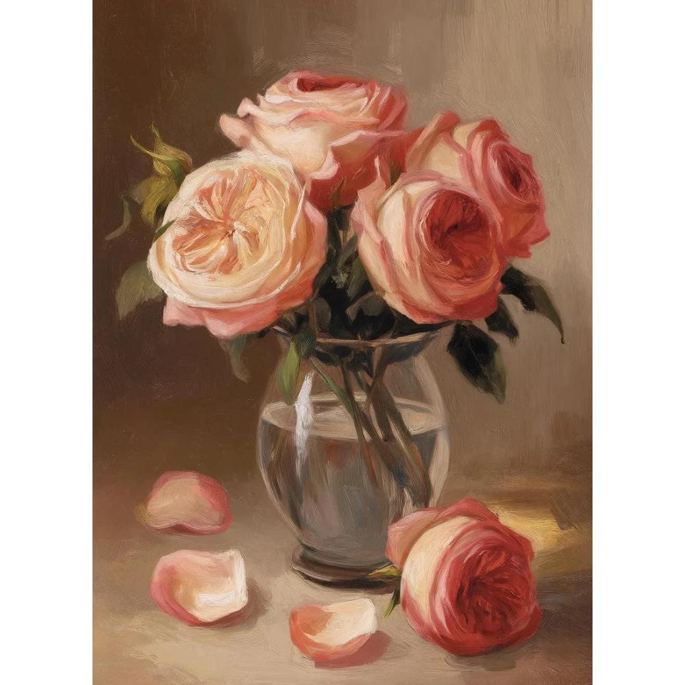 Peony Tulip Pink Roses Valentines Day Romantic Floral Vase Poster Print Wall Art Pictures Canvas Painting Room Home Decor Gift