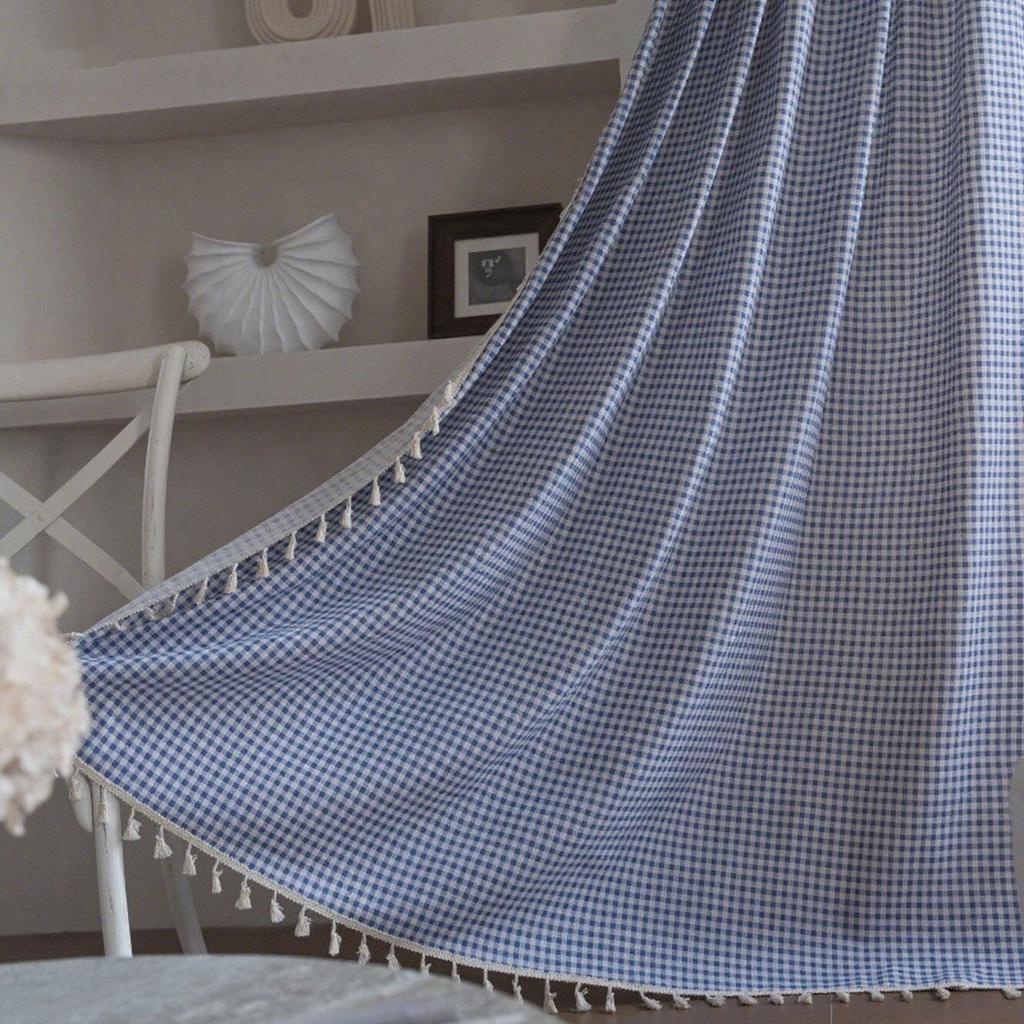 American Cotton Linen Curtains Farmhouse Style Darkening Curtains with Tassel Rod Pocket Window Drapes for Dining Living Bedroom