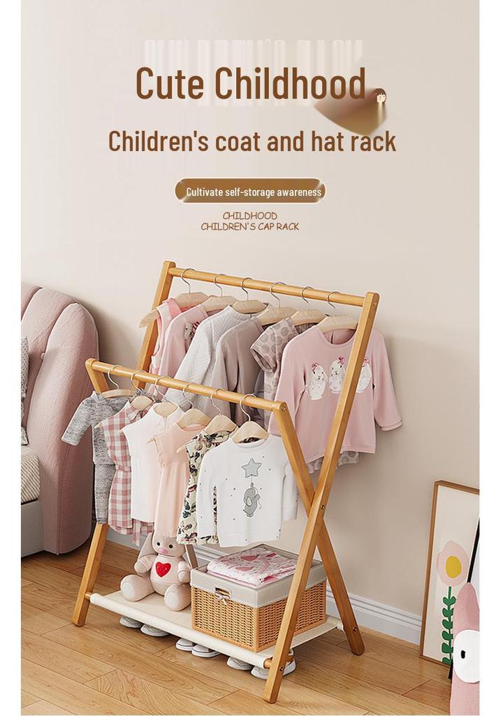 Compact Kids' Floor Clothes Rack: Foldable, Short, and Perfect for Bedrooms & Drying.