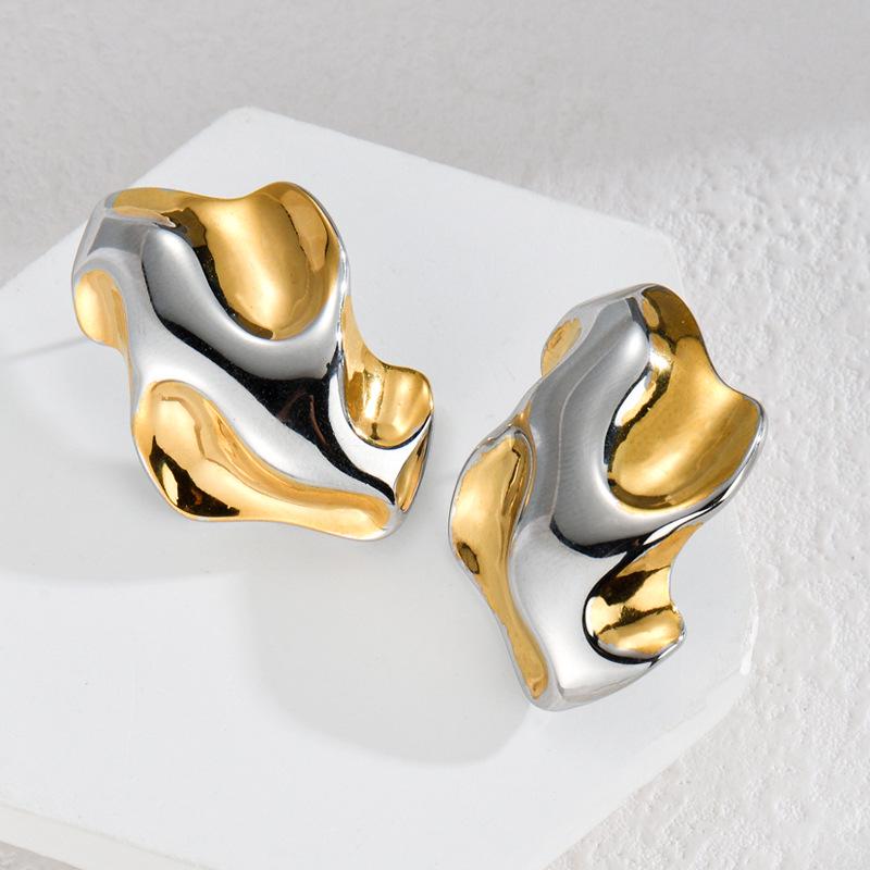 Geometrische Unregelmäßige Goldene Falt-Ohrringe - INS Nischendesign