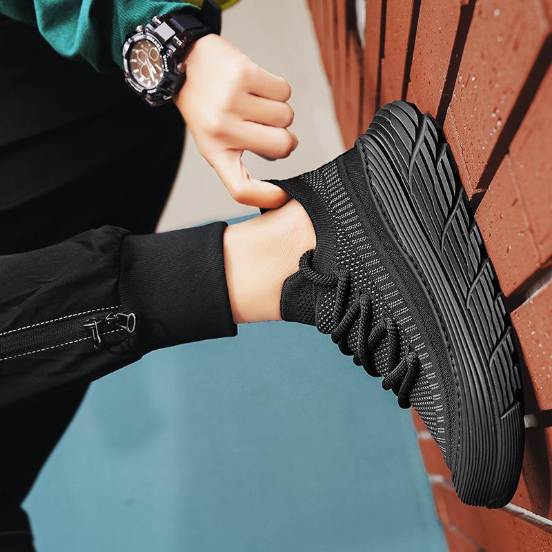 Men's shoes spring breathable fly-woven casual jogging shoes outdoor mesh thin lace-up running men's casual sports shoes