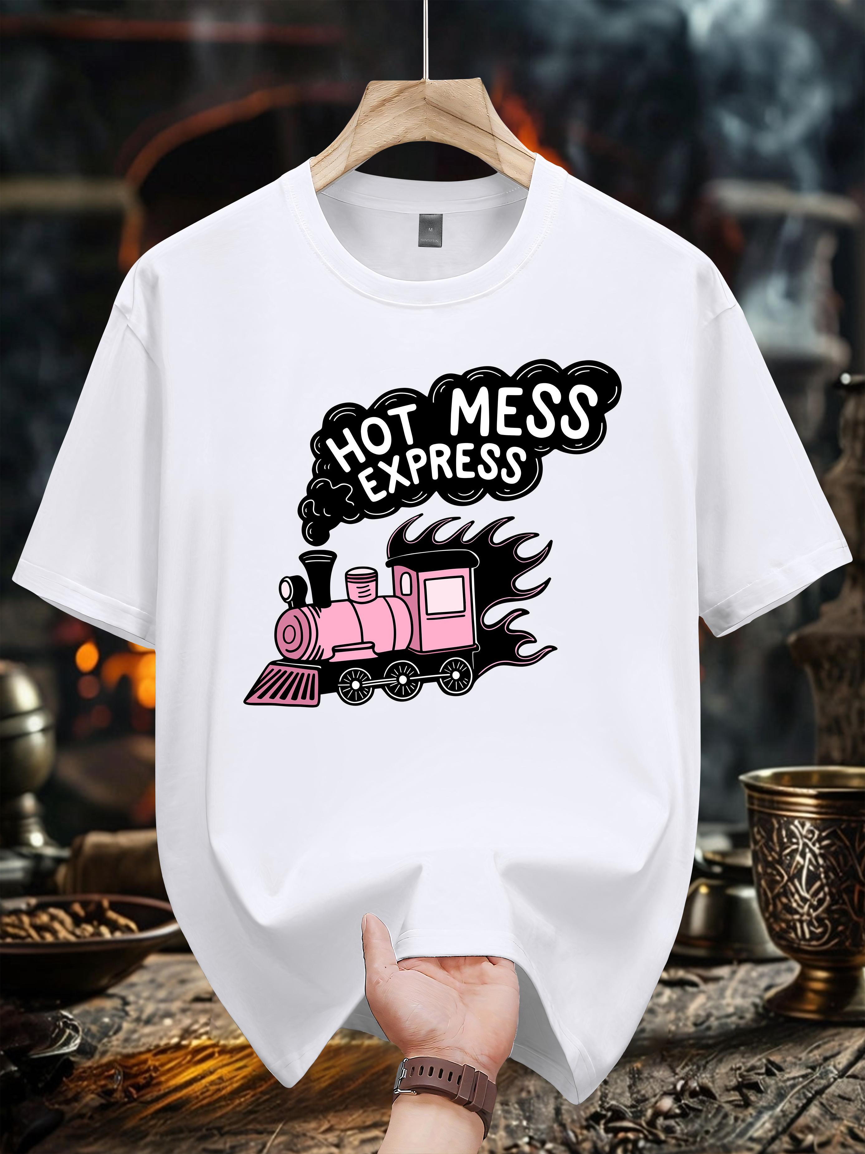 Hot Mess Express Graphic Tee - 100% Cotton Casual Crew Neck T-shirt with Playful Train Design XL
