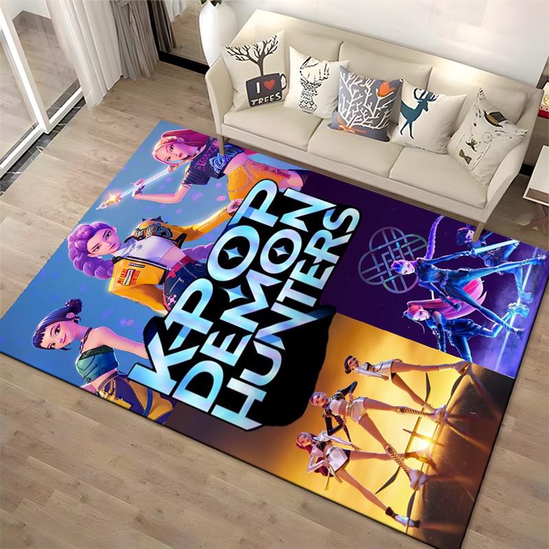 K-Pop Demon Hunters Themed Carpet with Vibrant Colors and Stylish Characters Suitable for Use As an Anti-slip1 For1room and Bedroom Sofas