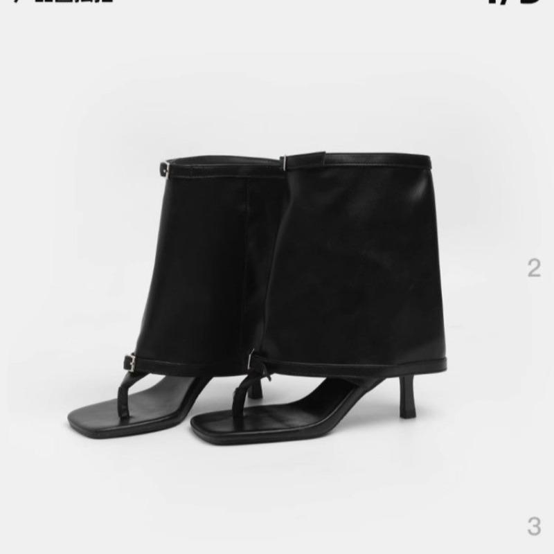 

Fashion Mid-tube Clip-toe High-heeled Cool Boots for Women 2025 Summer New Retro Versatile Square-toe Stiletto Sandals 35 чёрный