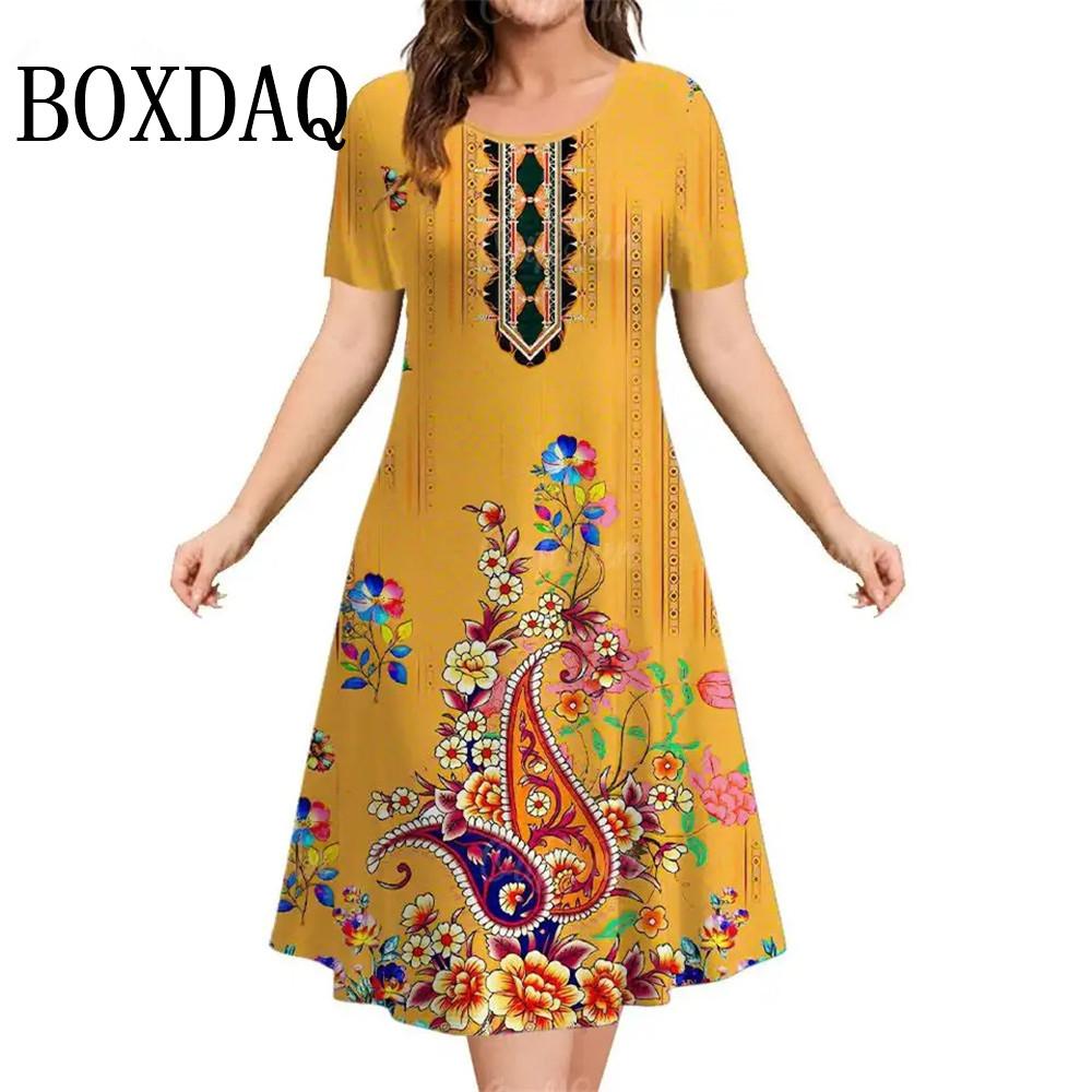 

Colorful Floral Women s Dresses Summer Vintage Short Sleeve Loose Plus Size Clothing 2026 Casual Fashion Elegant Dress For Woman S