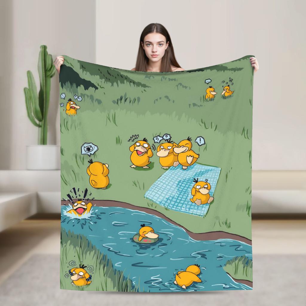 Psyduck Manga Flannel Blanket  Soft Warm Throw Blanket for Couch Bed Travel Office Novelty Bedspread Sofa Bed Cover