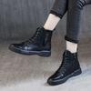 Koznoy 4cm British Style Genuine Leather Retro Lace Up Hight Top Motorcycle Ankle Boots Autumn Winter Woman Plush Flats Shoes