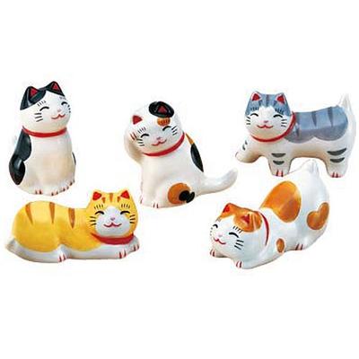 Yakushigama Yokocho Katt Porslinspinnstöd Set