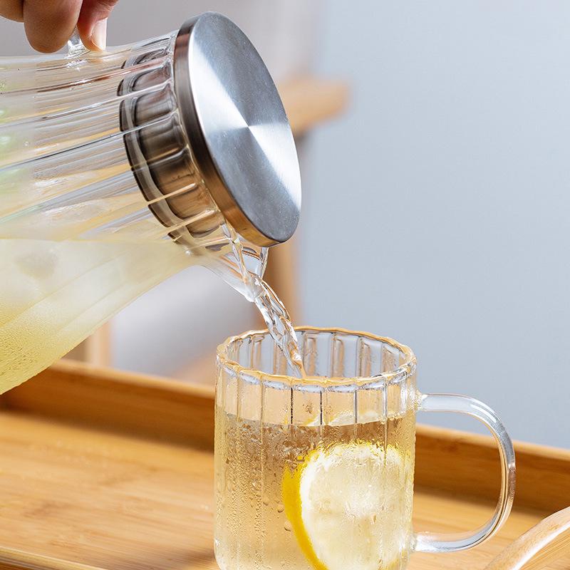 High-Temperature Resistant Glass Cold Water Pitcher - Large Capacity Japanese Style Heat-Resistant Jug with Cold Water Cup