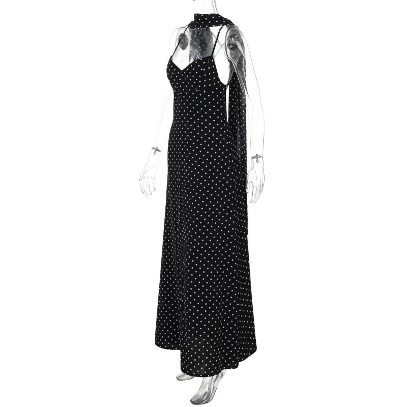 European and American summer temperament polka dot print sexy V-neck suspender backless dress