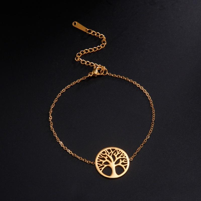 YEHHY Children's Tree Pendant Charm Bracelet 18K Gold Plated Trendy Box Chain Fashion Stainless Steel Jewelry
