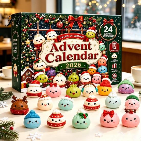 Christmas Advent Calendar Squeezy Toy 2026, 24 Days Dumpling Toys Countdown Plush Calendar, Decor Jumbo Mini Glitter for Stress Relief Festive