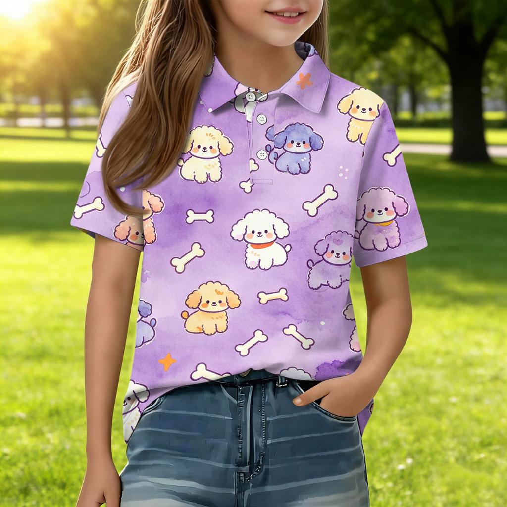 Kids Casual Short Sleeve Polo Shirt Animal Print Toddler Boys Girls Summer Lightweight Breathable Top