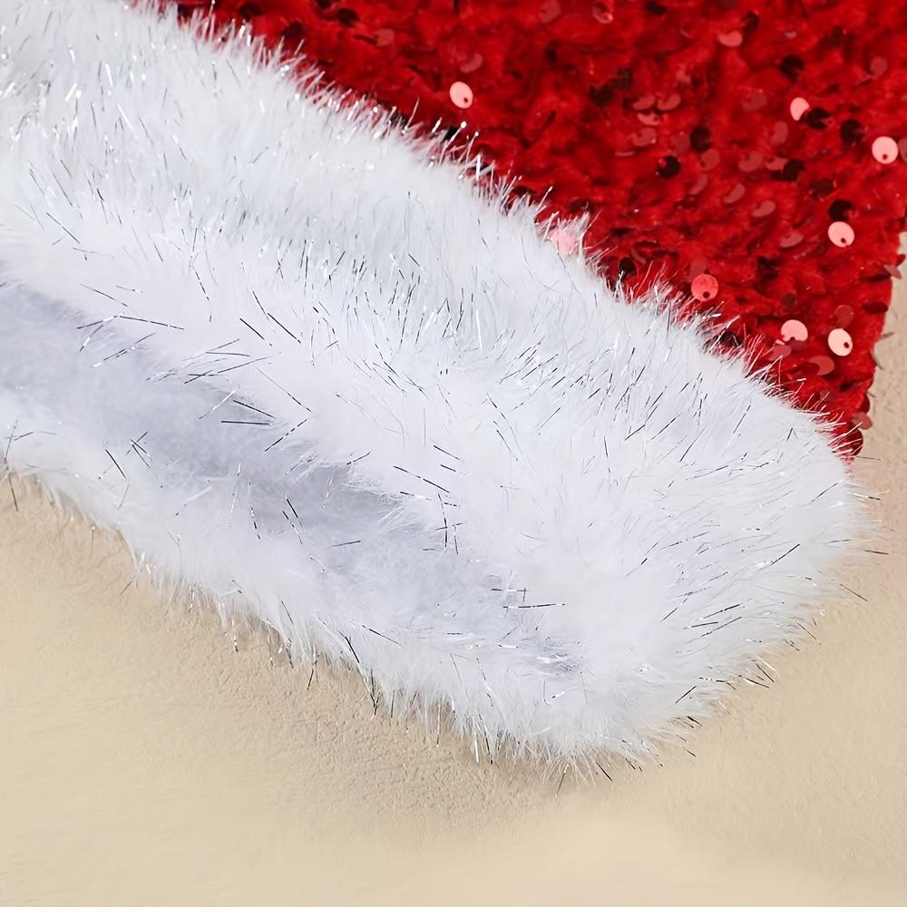 Adult Christmas Party Hat, Extra Large Glittering Plush Santa, Thick Party Headpiece for Holiday Photos Gifts Events