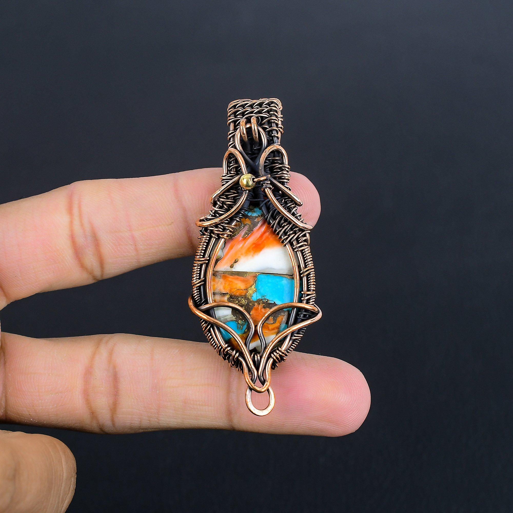 

Orange Spiny Oyster Pendant, 999 Copper Wire Wrapped Gemstone Jewelry, Handmade Pendant Amazing Jewelry, Gift For Her