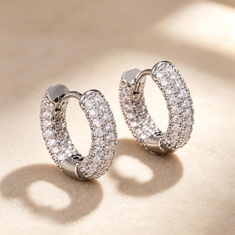 European & American Fashion Full Diamond Round Hoop Earrings - Women's Stylish Commuting Ear Studs