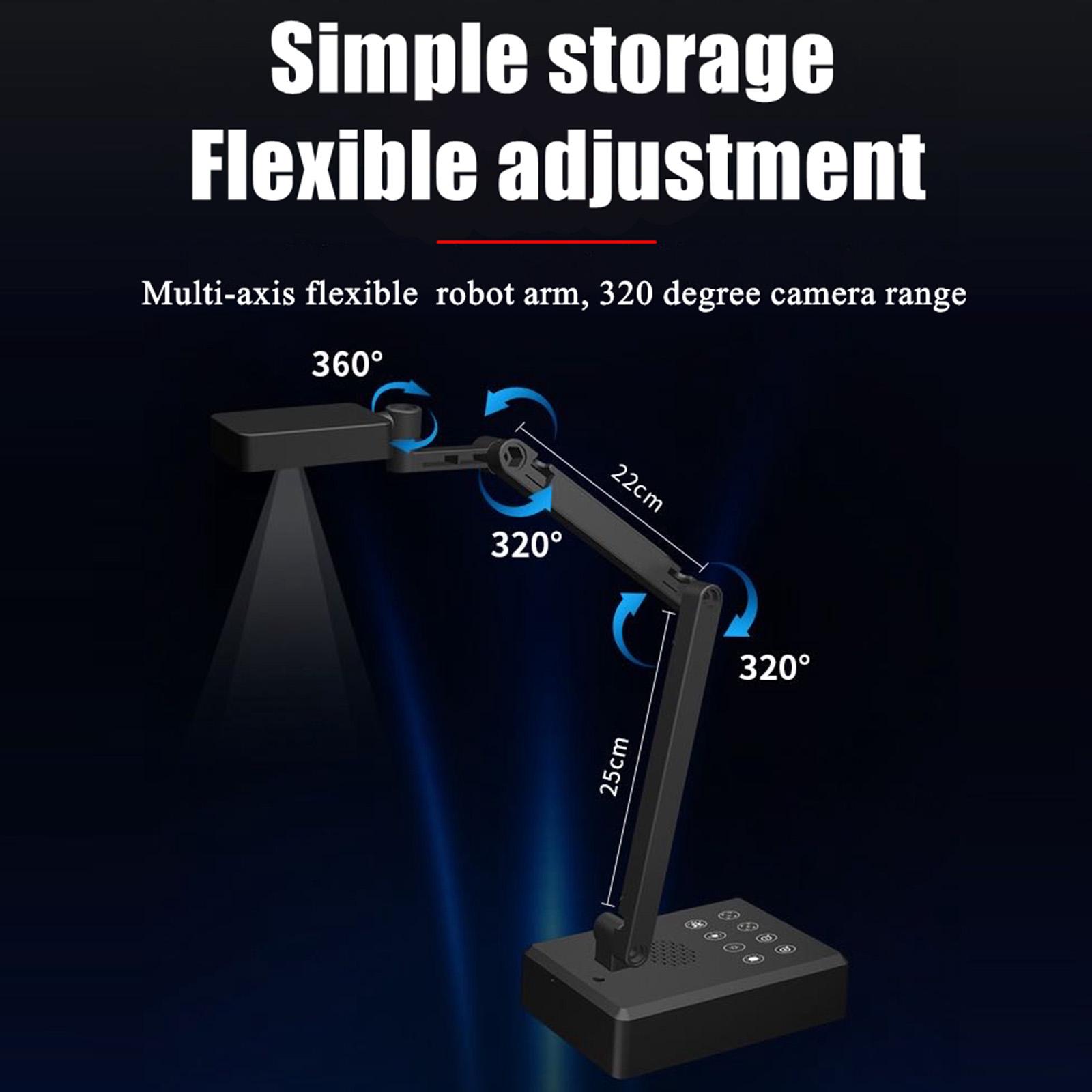 

4K USB Document Camera 16MP Webcam Visualiser Image Invert Foldable for Live Demo Web Conferencing Work with Windows чорний