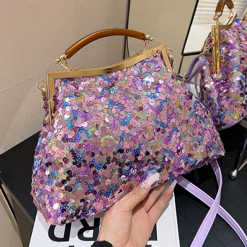 Glitter Sequin Shell Clip Evening Clutch for Women