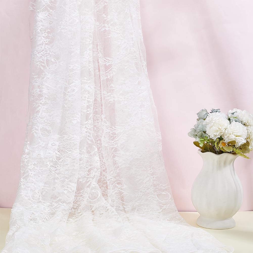 

2 Ярда 1.82м Кружевная Ткань Белая Кружевная Ткань с Вышивкой Цветами 65.35 Дюймов Тюль Сетка Кружева Ткань Цветочные Кружева Декоративные Ткани для Свадебной Занавески Дома