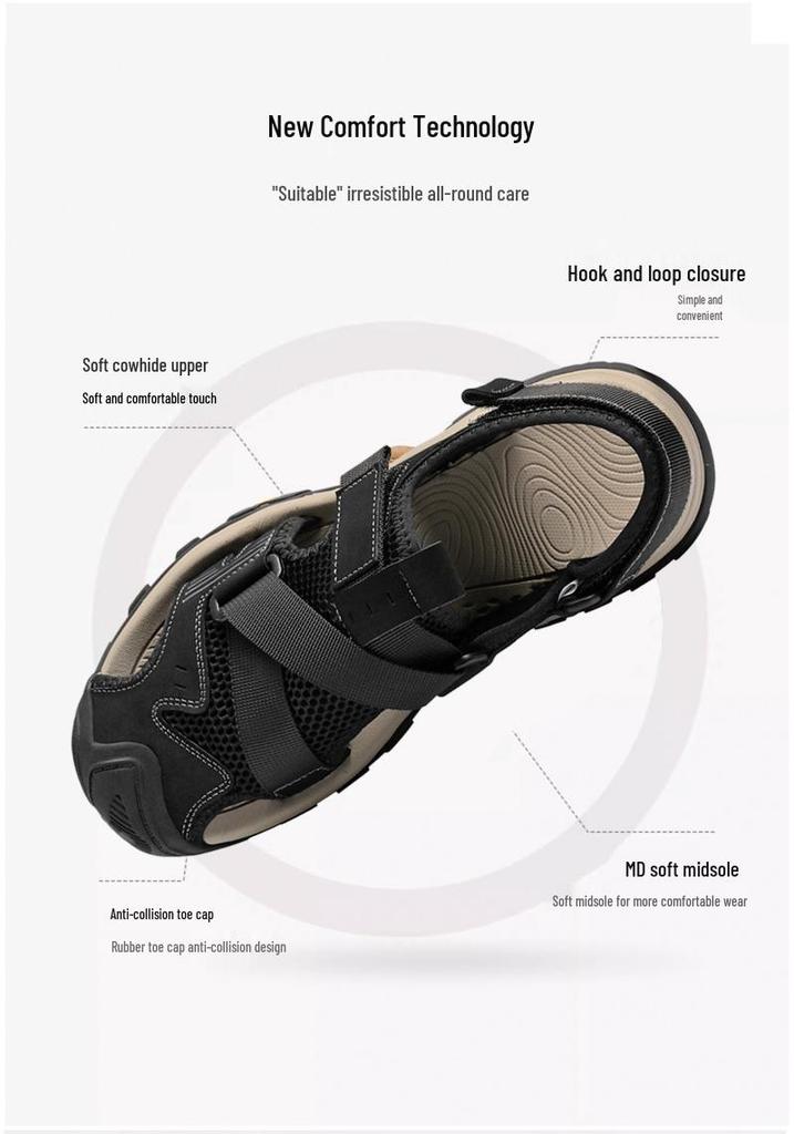 Herren Trendy Leder Geschlossene Zehenpartie Outdoor Sandalen: 2024 Sommer Atmungsaktive Strandschuhe