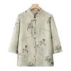 2026 Summer Women's Stand-up Collar Seven-Sleeve Chinese Style Top for Middle-Aged & Elderly