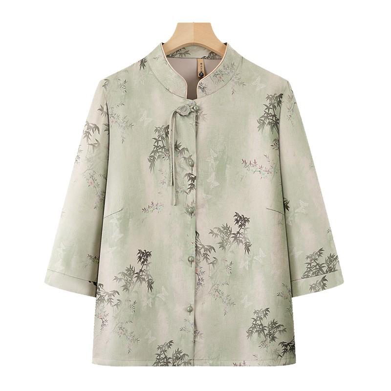 2026 Summer Women's Stand-up Collar Seven-Sleeve Chinese Style Top for Middle-Aged & Elderly