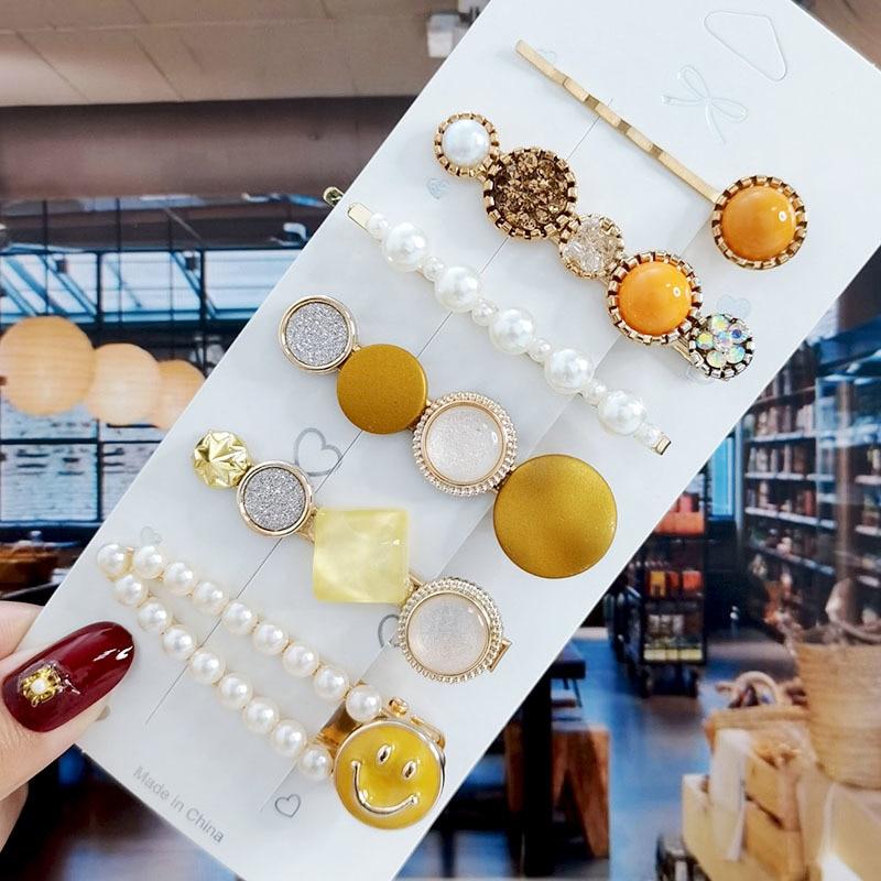 

8 шт./компл., набор акриловых заколок для волос с жемчугом и кристаллами для женщин, заколки с геометрическим рисунком в стиле ретро, ​​аксессуары для волос для девочек, модные украшения