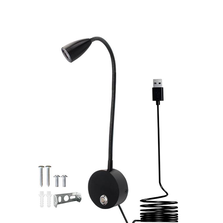 3W LED Gooseneck Wall Light with Touch Dimming for Bedside and Hotel Reading