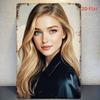 D Flat Metal Sign Beautiful Blonde Girl Blue Eyes Long Wavy Hair Black Shirt Vintage Rustic Wall Art Home Room Decor Gift