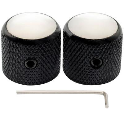 Musiclily Pro 1/4" Steel Mother-of-Pearl Dome Knobs, Horizontal Thread, Universal Fitting for Electric Guitar/Bass, Black (Set of 2)