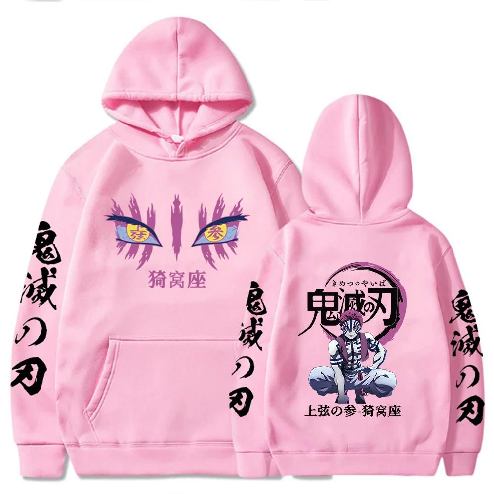 Men Japanese Anime Demon Slayer Hoodies Graphic Streetwear Akaza Manga Casual Long Sleeve Pullover Hooded Sweatshirt Oversized