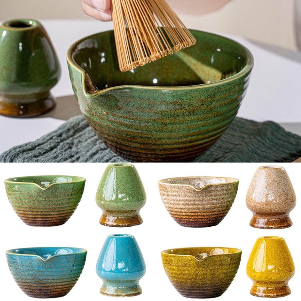Portable Ceramic Matcha Bowl Smooth Kiln Discoloration Matcha Whisk Stand Tea Ceremony Tool for Tea Set Accessories