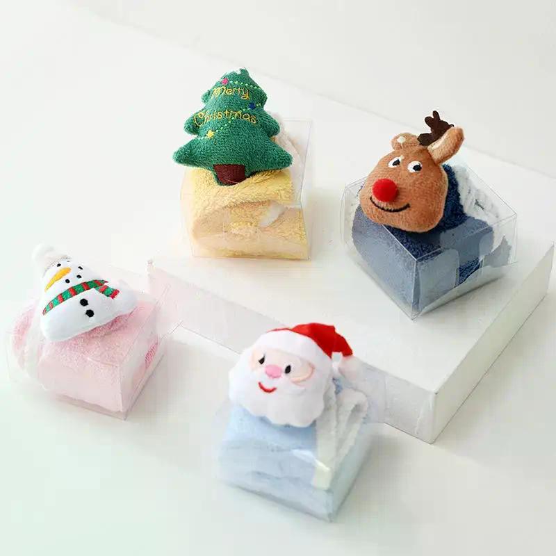Kids Christmas Style Hand Towel Cartoon Elk Snowman Santa Claus Xmas Tree Velvet Towel Bathroom Hanging Towel Adsorption Cloth