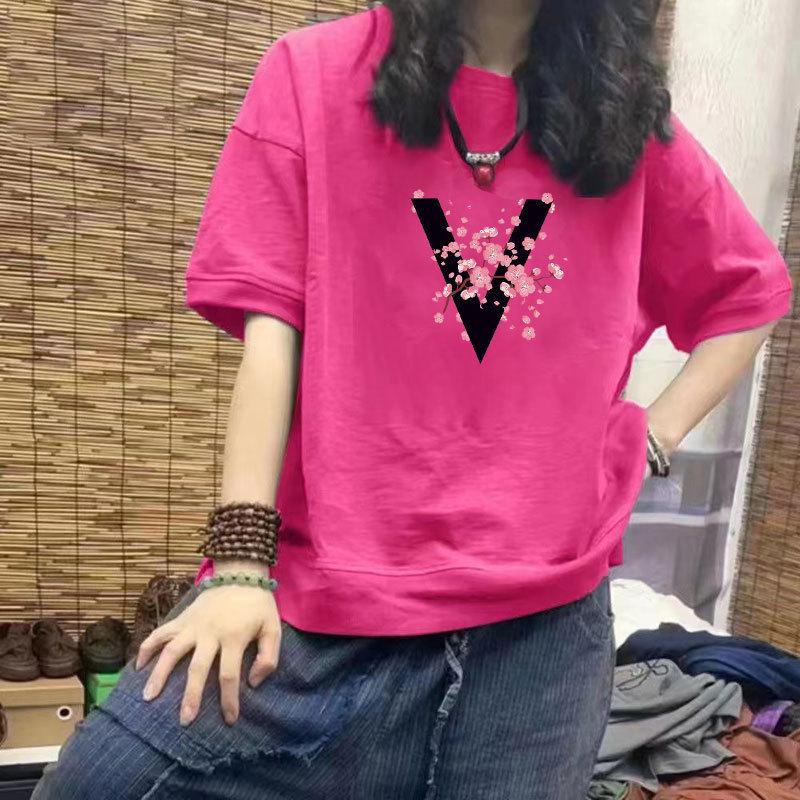 

Women s Casual Loose-Fit Short Sleeve Cotton T-Shirt - Trendy Print, Plus Size Available S [Under 85 jin]