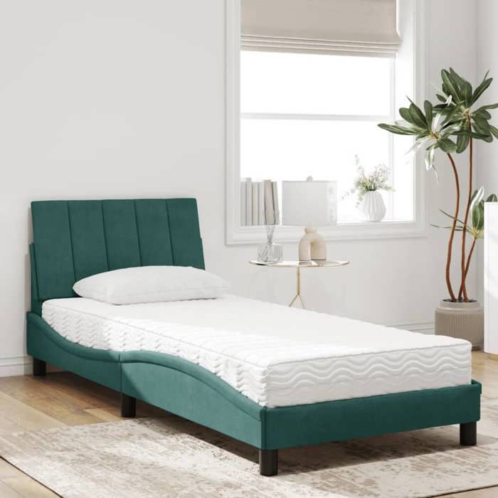 VidaXL Lit avec matelas vert foncé 90x190 cm velours 3208571