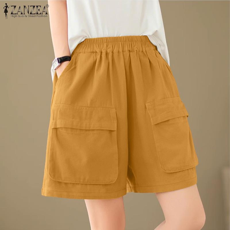 

ZANZEA Womens Summer Elastic Waist Loose Casual Shorts S жёлтый