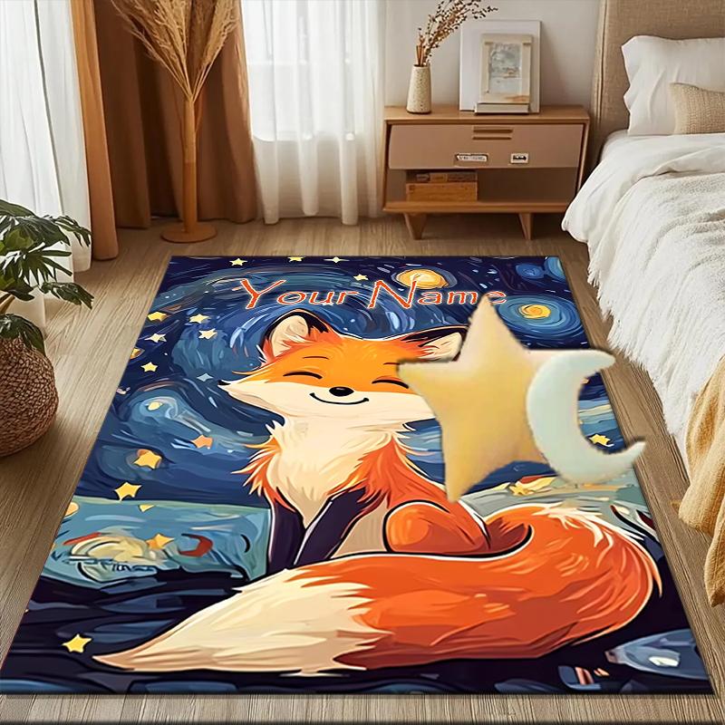 1PC Custom Name "Fox Dreams Stars" Theme Floor Mat Ideal for Living Room, Game Rooms, Office, Bedroom, Floor Mat Playful Design