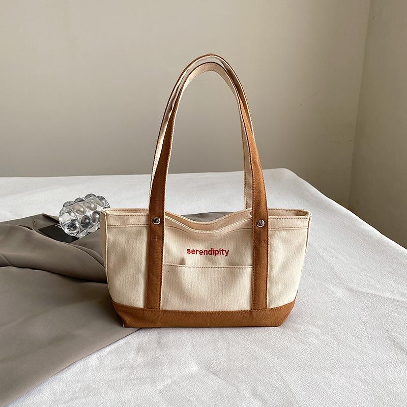 Fashion letter embroidery casual tote canvas bag 2025 new versatile texture shoulder bag bag