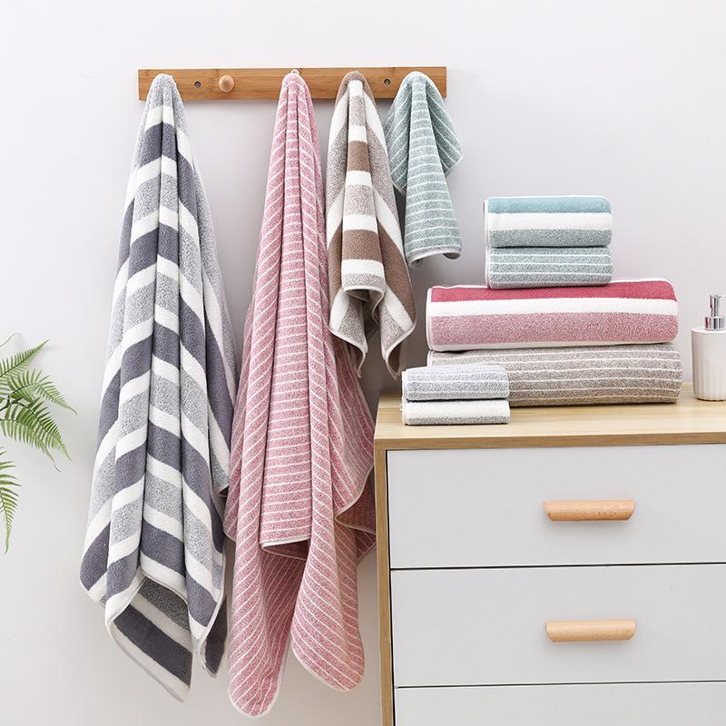 8-Piece Coral Fleece Towel Set Super Soft & Highly Absorbent Bath & Face Towels Narrow & Wide Stripe Design Shedding Resistant for Bathroom Spa