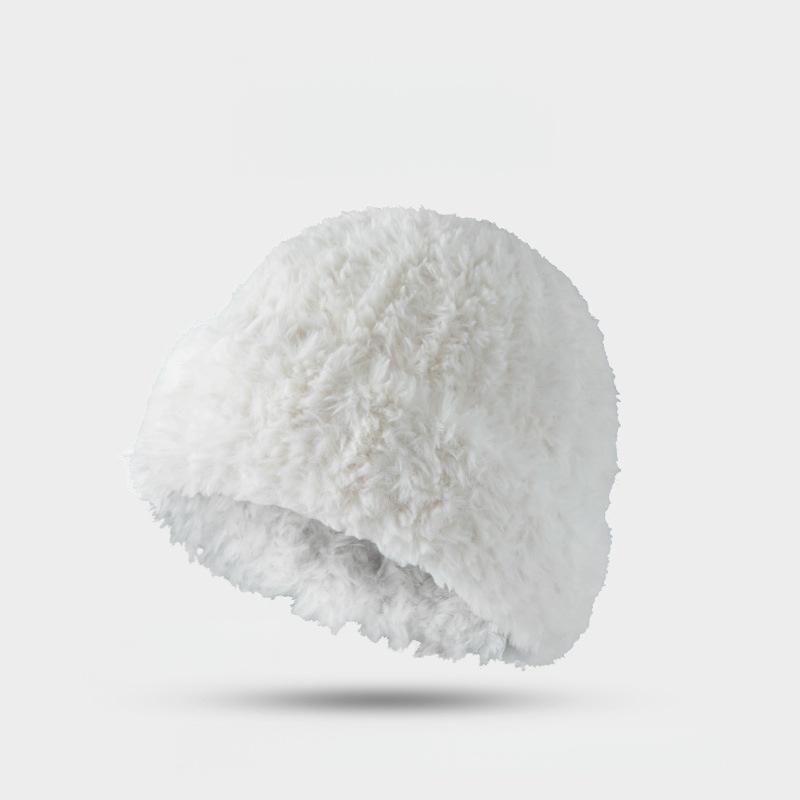 

2024 Новая женская осенне-зимняя толстая теплая вязаная шапка с искусственным мехом для защиты ушей из пряжи 54-58cm белый